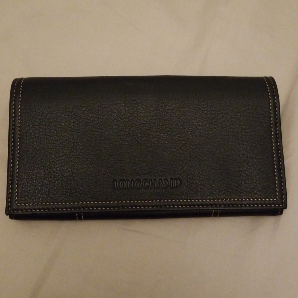 Longchamp Black Leather Bifold Wallet